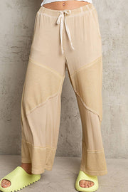 “The Cassie” Contrast ribbed elastic waist casual knit culottes pants