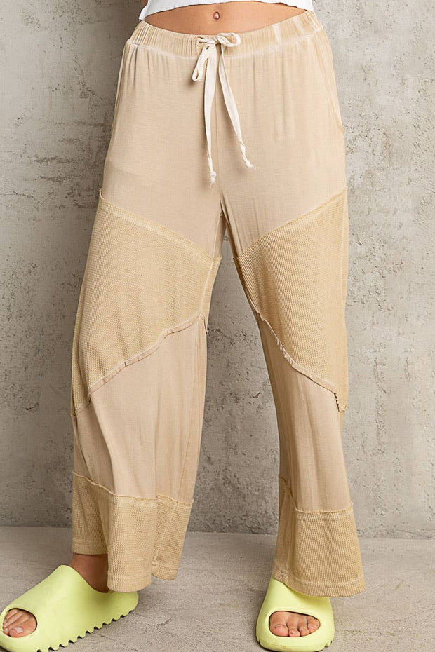 “The Cassie” Contrast ribbed elastic waist casual knit culottes pants