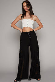 POL “THE CASSIE”Lace contrast elastic band satin strap solid wide flair pants.