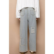 Bestseller “The Conrad” Distressed drawstring waist snap stripe denim wide leg pant
