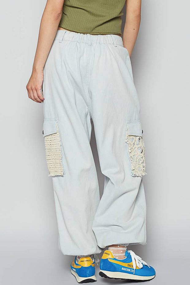 Best Seller: “The Kelly”Vintage wash crochet patche distress jogger pants
