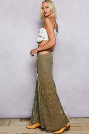 POL “THE CASSIE”Lace contrast elastic band satin strap solid wide flair pants.