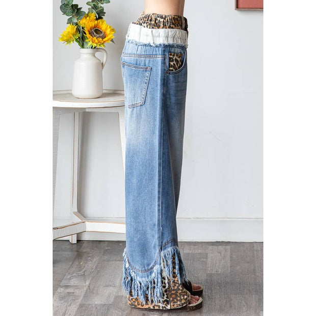 Oil & Hali : Bestseller WASHED DOUBLED WAIST WITH FRAYED HEM JEANS