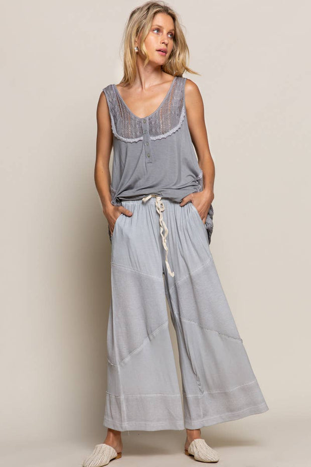 “The Cassie” Contrast ribbed elastic waist casual knit culottes pants