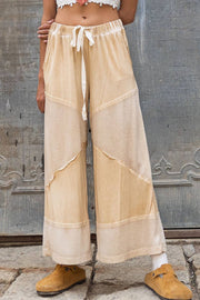 “The Cassie” Contrast ribbed elastic waist casual knit culottes pants