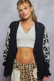 “THE ELIZA” V neck solid pattern fabric mixes sweater cardigan