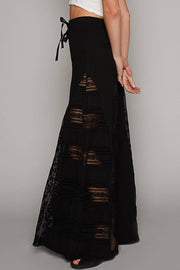 POL “THE CASSIE”Lace contrast elastic band satin strap solid wide flair pants.