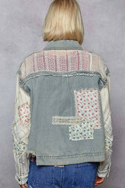 “The FLIRT”  long sleeve crochet patchwork floral light denim jacket