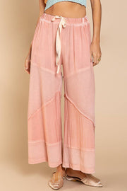 Contrast ribbed elastic waist casual knit culottes pants: CORN SOUP / M/L
