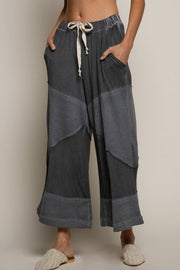 “The Cassie” Contrast ribbed elastic waist casual knit culottes pants