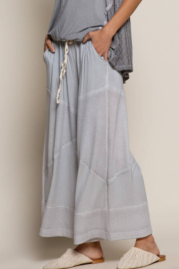 “The Cassie” Contrast ribbed elastic waist casual knit culottes pants
