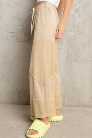 “The Cassie” Contrast ribbed elastic waist casual knit culottes pants