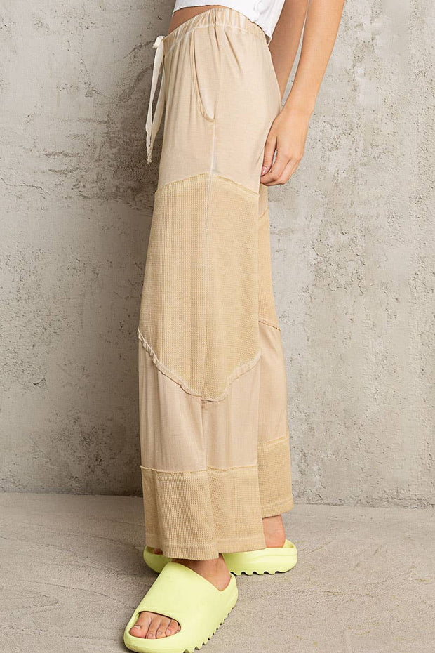 “The Cassie” Contrast ribbed elastic waist casual knit culottes pants