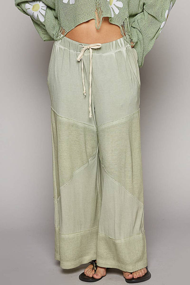 “The Cassie” Contrast ribbed elastic waist casual knit culottes pants