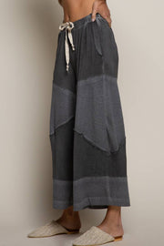 Contrast ribbed elastic waist casual knit culottes pants: CORN SOUP / M/L
