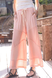 Contrast ribbed elastic waist casual knit culottes pants: CORN SOUP / M/L
