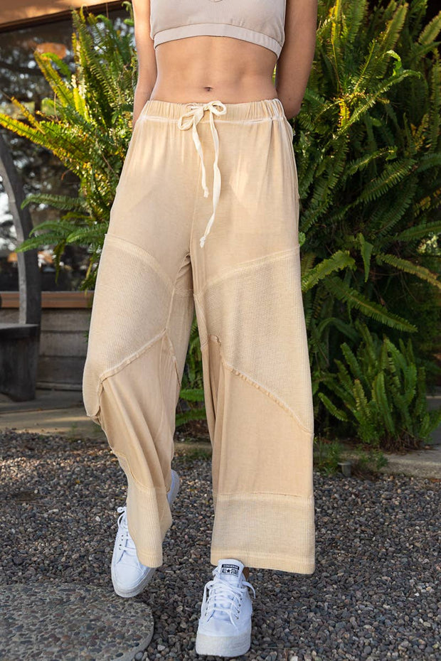 “The Cassie” Contrast ribbed elastic waist casual knit culottes pants