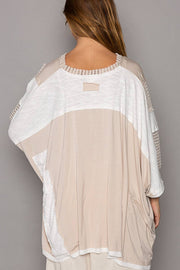 POL “THE SANDY”Oversize high low contrast fabric v-neck 3/4 sleeve top