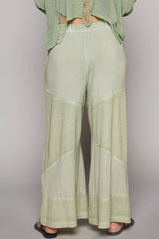 Contrast ribbed elastic waist casual knit culottes pants: CORN SOUP / M/L