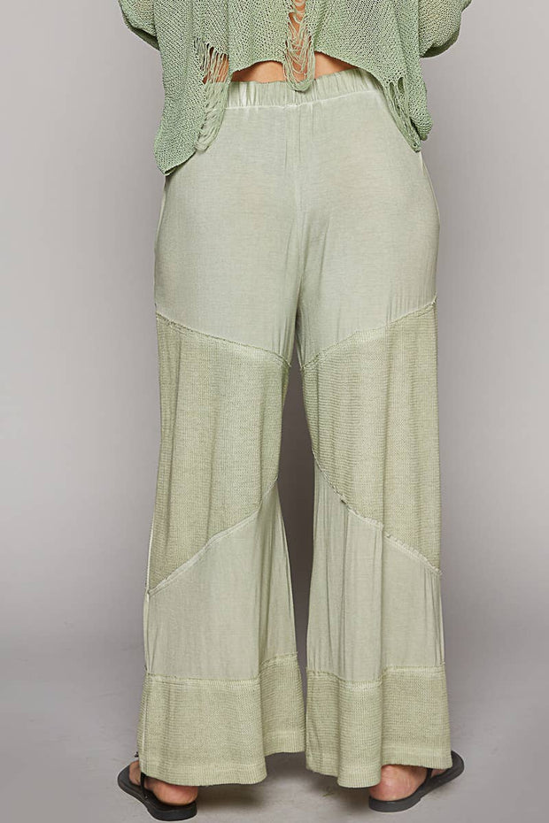 Contrast ribbed elastic waist casual knit culottes pants: CORN SOUP / M/L