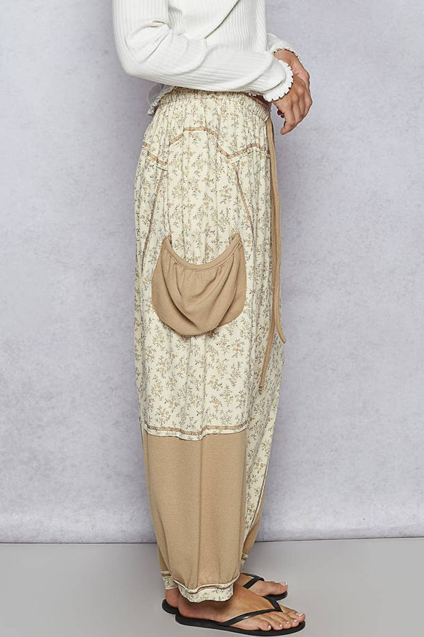 POL “The Corrina” Oversized floral pattern printed knit pants