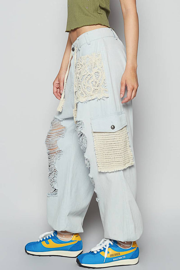 Best Seller: “The Kelly”Vintage wash crochet patche distress jogger pants
