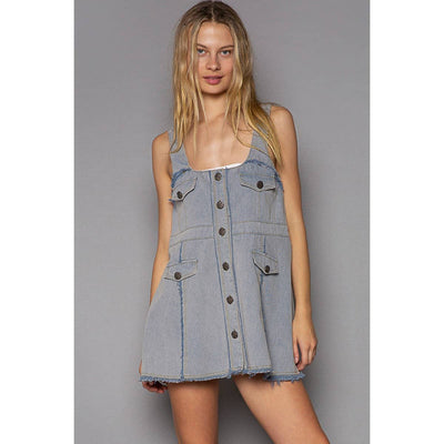 POL “The Corian”Square neck A-line back zipper mini dress