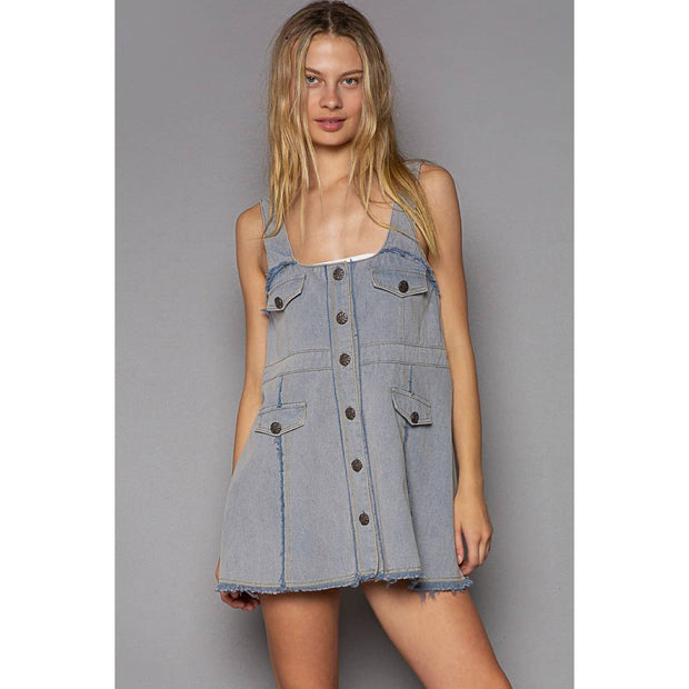 POL “The Corian”Square neck A-line back zipper mini dress