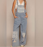 Blue Denim Overalls with Patchwork