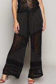 “THE Black Beauty” elongated POL jersey wide leg see through woven elastic band.