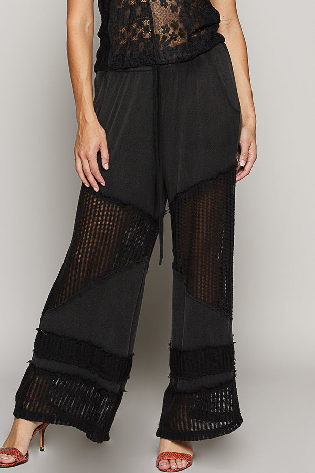 “THE Black Beauty” elongated POL jersey wide leg see through woven elastic band.
