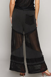 “THE Black Beauty” elongated POL jersey wide leg see through woven elastic band.