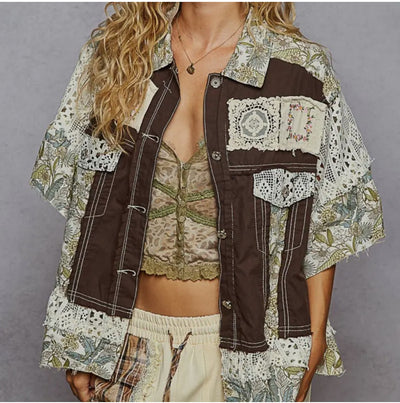 “The Bellamy” Vanity Short Sleeve Vintage Lace Patchwork Shacket