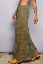 POL “THE CASSIE”Lace contrast elastic band satin strap solid wide flair pants.