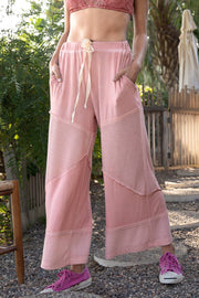 Contrast ribbed elastic waist casual knit culottes pants: CORN SOUP / M/L
