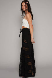 POL “THE CASSIE”Lace contrast elastic band satin strap solid wide flair pants.