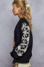 “THE ELIZA” V neck solid pattern fabric mixes sweater cardigan