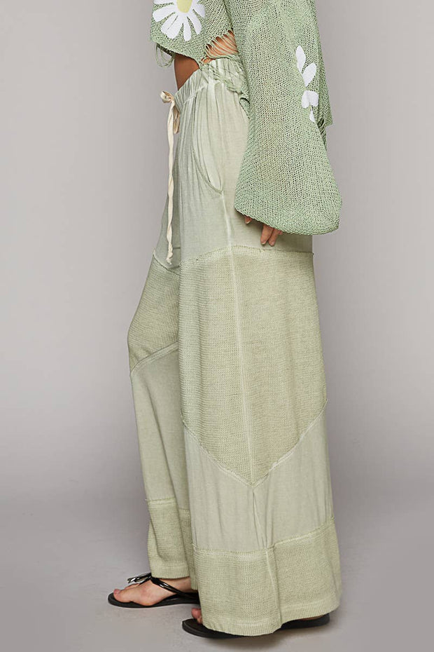 “The Cassie” Contrast ribbed elastic waist casual knit culottes pants