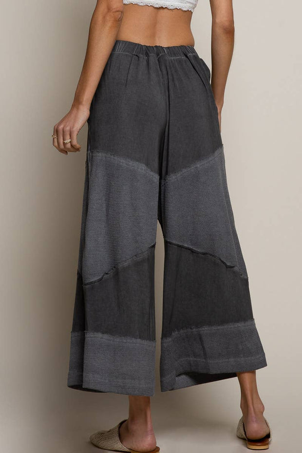 “The Cassie” Contrast ribbed elastic waist casual knit culottes pants