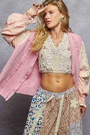 “THE ELIZA” V neck solid pattern fabric mixes sweater cardigan