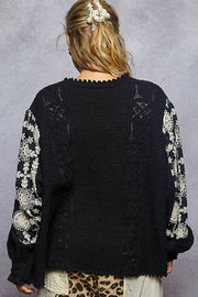 “THE ELIZA” V neck solid pattern fabric mixes sweater cardigan