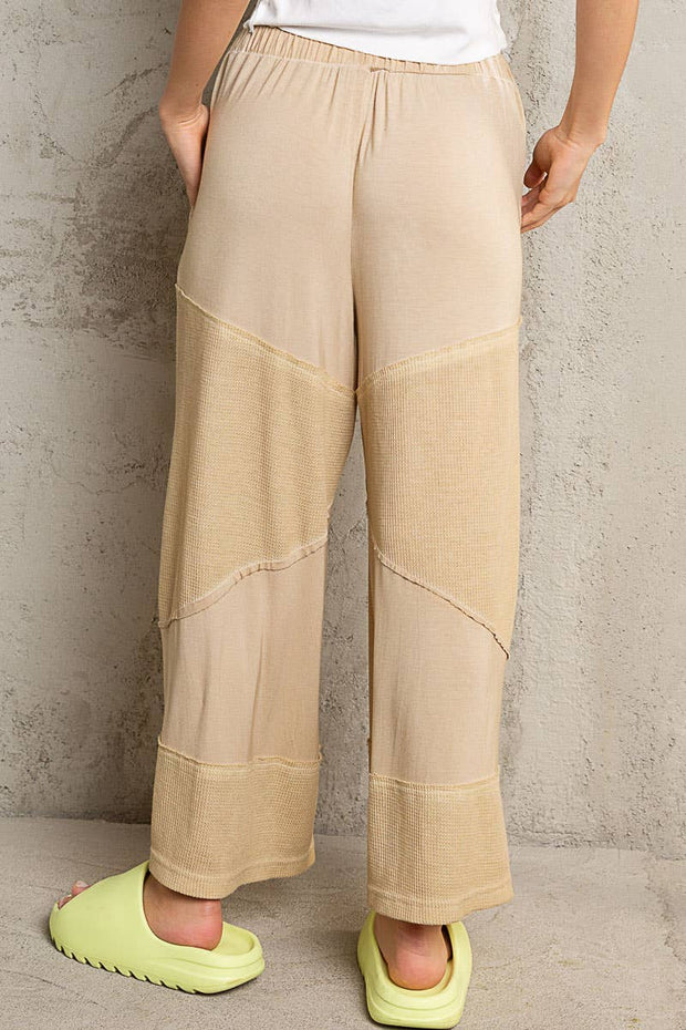“The Cassie” Contrast ribbed elastic waist casual knit culottes pants