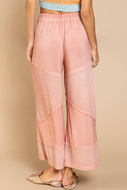 Contrast ribbed elastic waist casual knit culottes pants: CORN SOUP / M/L