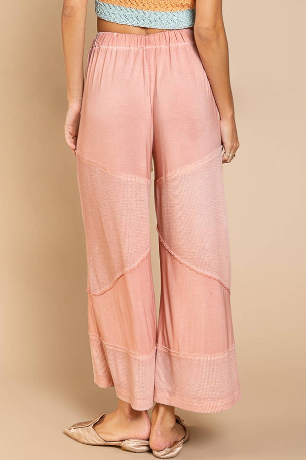Contrast ribbed elastic waist casual knit culottes pants: CORN SOUP / M/L