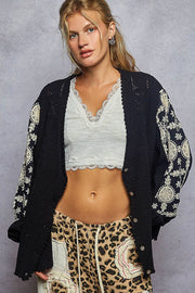 “THE ELIZA” V neck solid pattern fabric mixes sweater cardigan