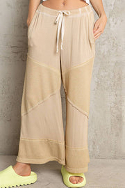 Contrast ribbed elastic waist casual knit culottes pants: CORN SOUP / M/L