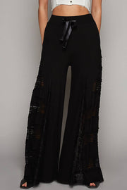 POL “THE CASSIE”Lace contrast elastic band satin strap solid wide flair pants.