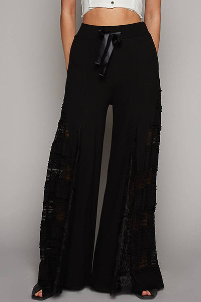 POL “THE CASSIE”Lace contrast elastic band satin strap solid wide flair pants.