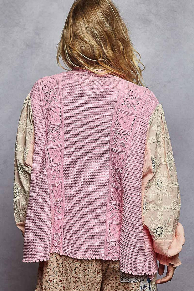 “THE ELIZA” V neck solid pattern fabric mixes sweater cardigan