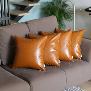 Bohemian Set of 4 Handmade Decorative Throw Pillow Vegan Faux Leather Solid for Couch, Bedding